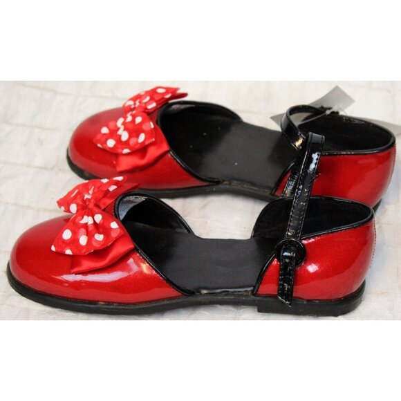 Disney Store Minnie Mouse Red Glitter Shoes Bow  Strap Dress Up Patent Leather - Picture 5 of 13